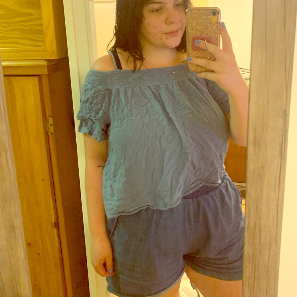Blue Off the Shoulder Top
